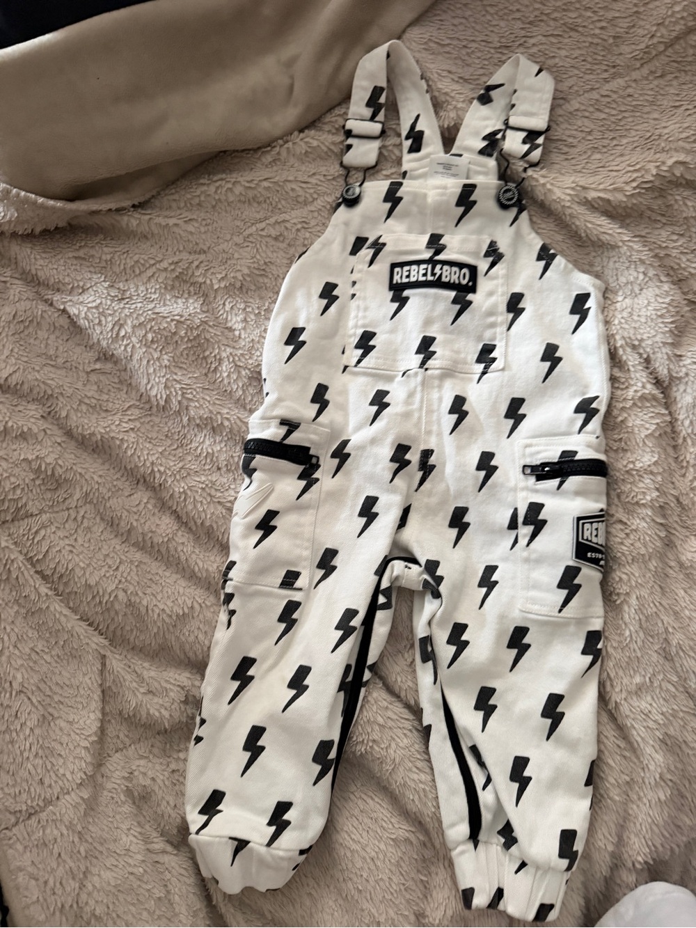 RebelsBro White Lightning Print Kids Overalls